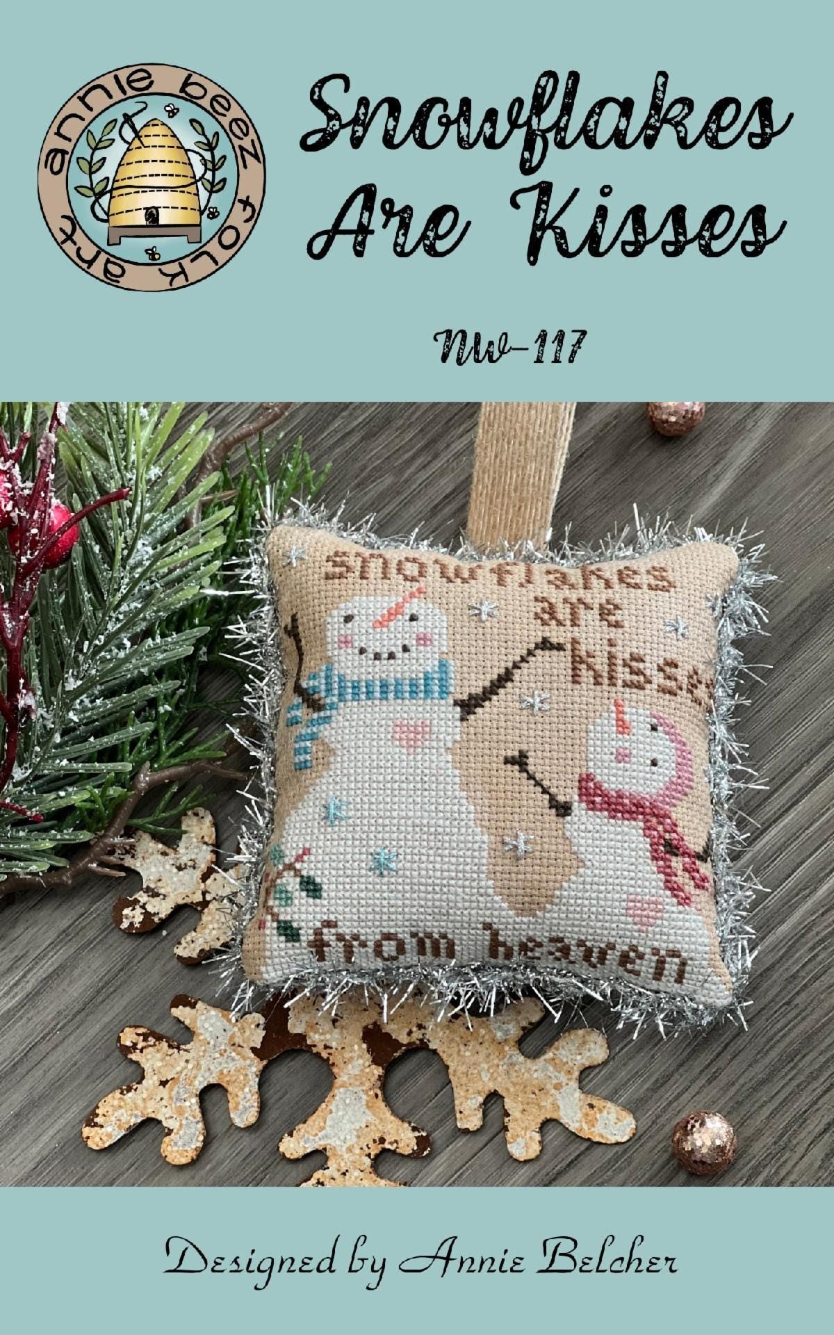 Snowflakes Are Kisses by Annie Beez Folk Art - Cross Stitch Paper Pattern