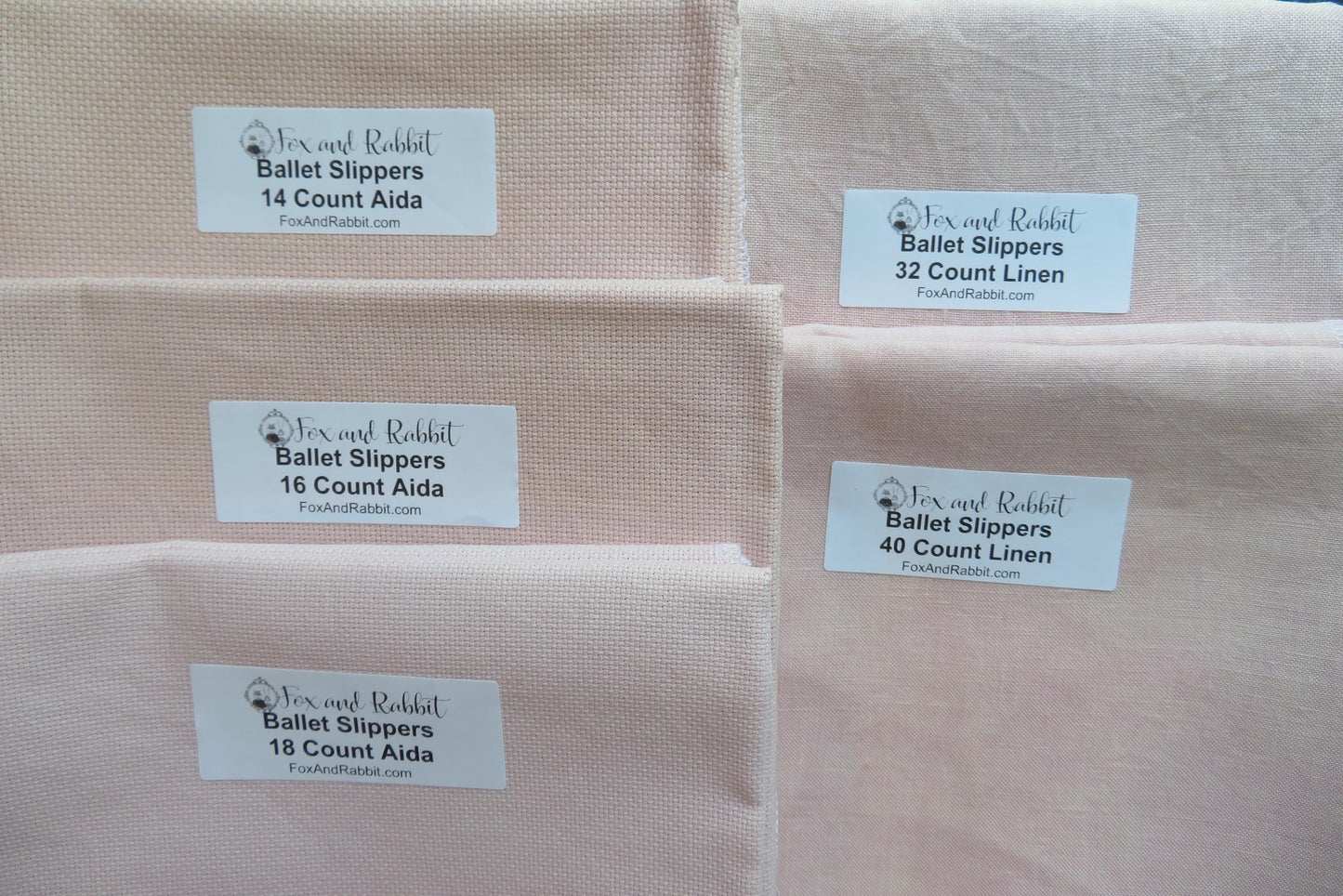 14 count BALLET SLIPPERS Aida Fabric - Hand Dyed by Fox and Rabbit - approximately 18.5" x 20.5"