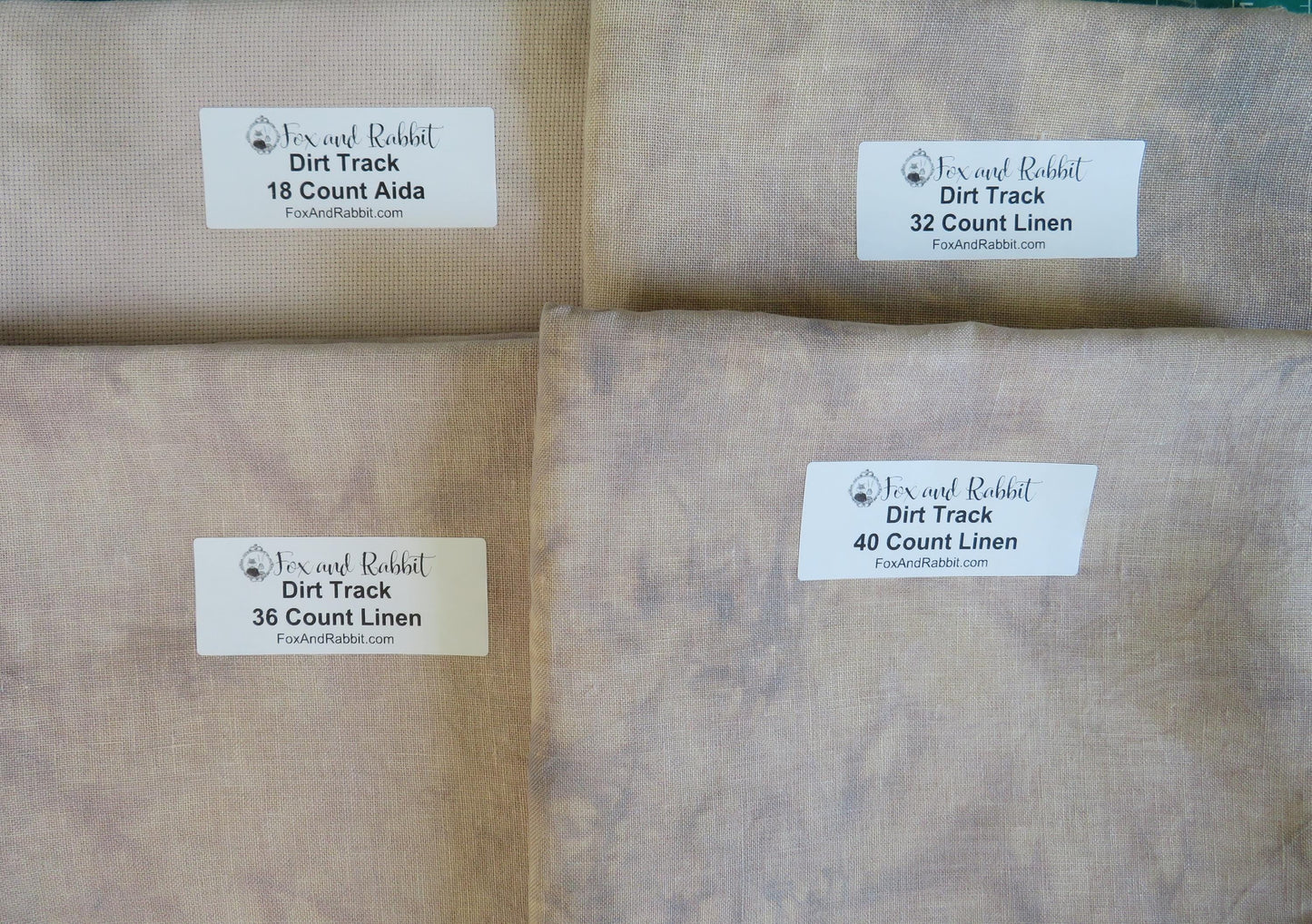 18 count DIRT TRACK Aida Fabric - Hand Dyed by Fox and Rabbit - approximately 18.5" x 20.5"