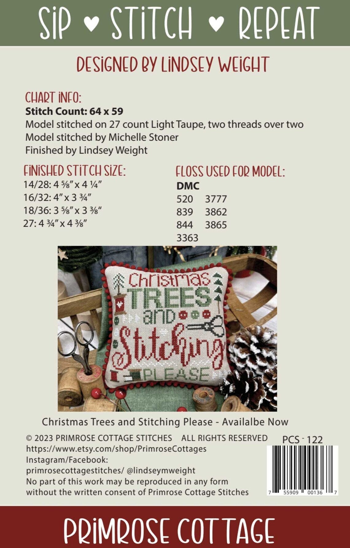 Sip Stitch Repeat by Primrose Cottage Stitches - Cross Stitch Paper Pattern