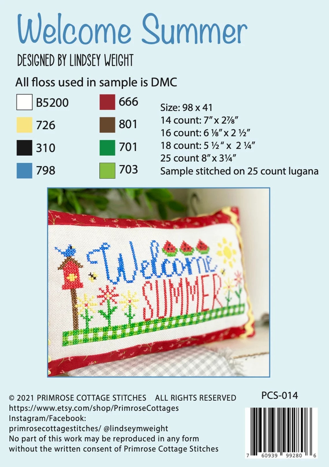 Welcome Summer by Primrose Cottage Stitches - Cross Stitch Paper Pattern