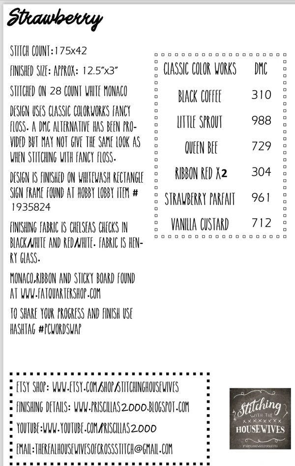 Strawberry Word Swap by Stitching with the Housewives - Cross Stitch Paper Pattern