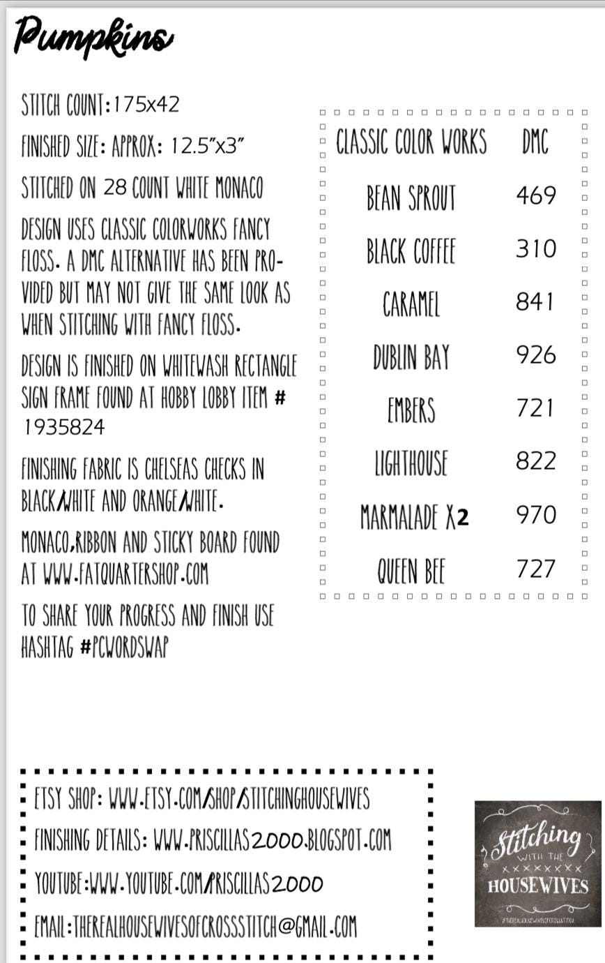 Pumpkins Word Swap by Stitching with the Housewives - Cross Stitch Paper Pattern