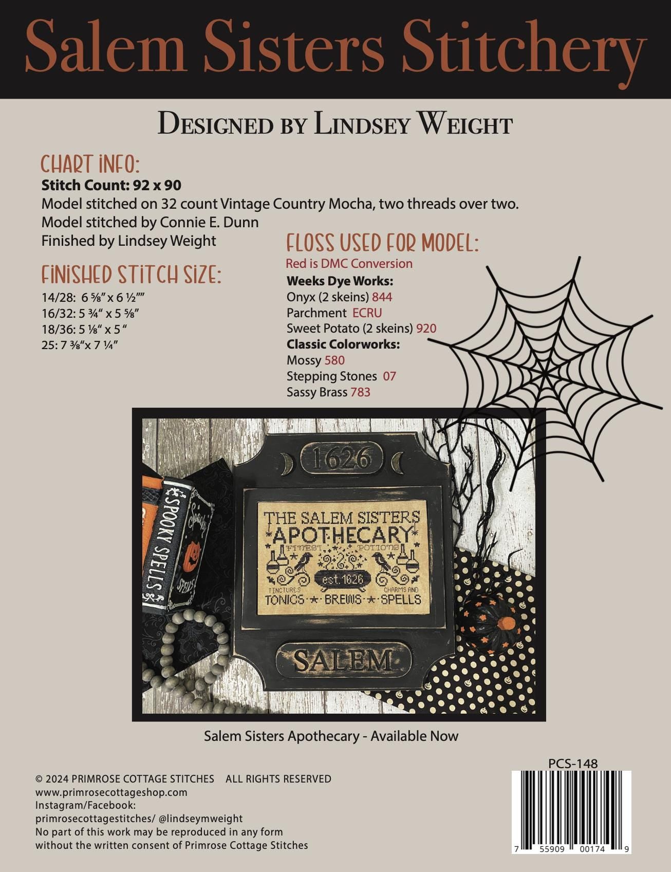 Salem Sisters Stitchery by Primrose Cottage Stitches - Cross Stitch Paper Pattern