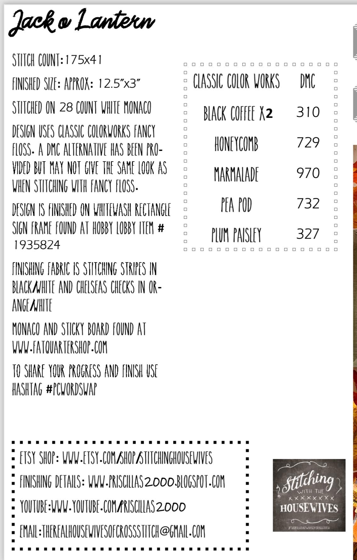 Jack-o Lantern Word Swap by Stitching with the Housewives - Cross Stitch Paper Pattern