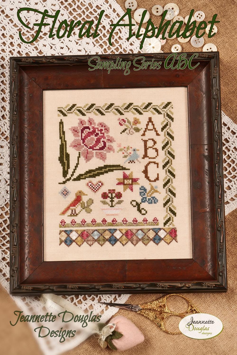Floral Alphabet Sampling Series "ABC" by Jeannette Douglas - Cross Stitch Paper Pattern