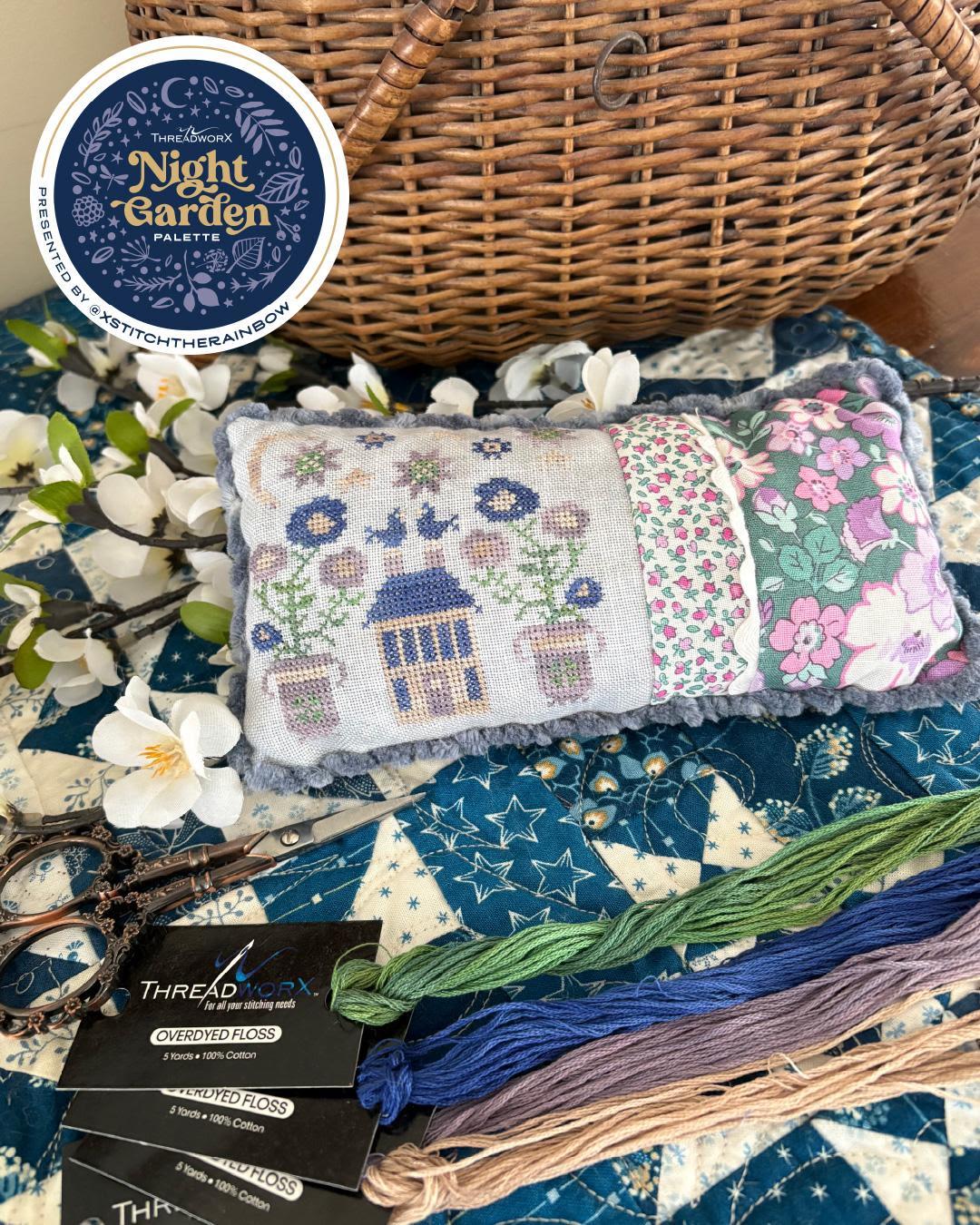 Midnight Posies Pin Pillow by Pansy Patch Quilts and Stitchery - Cross Stitch Paper Pattern