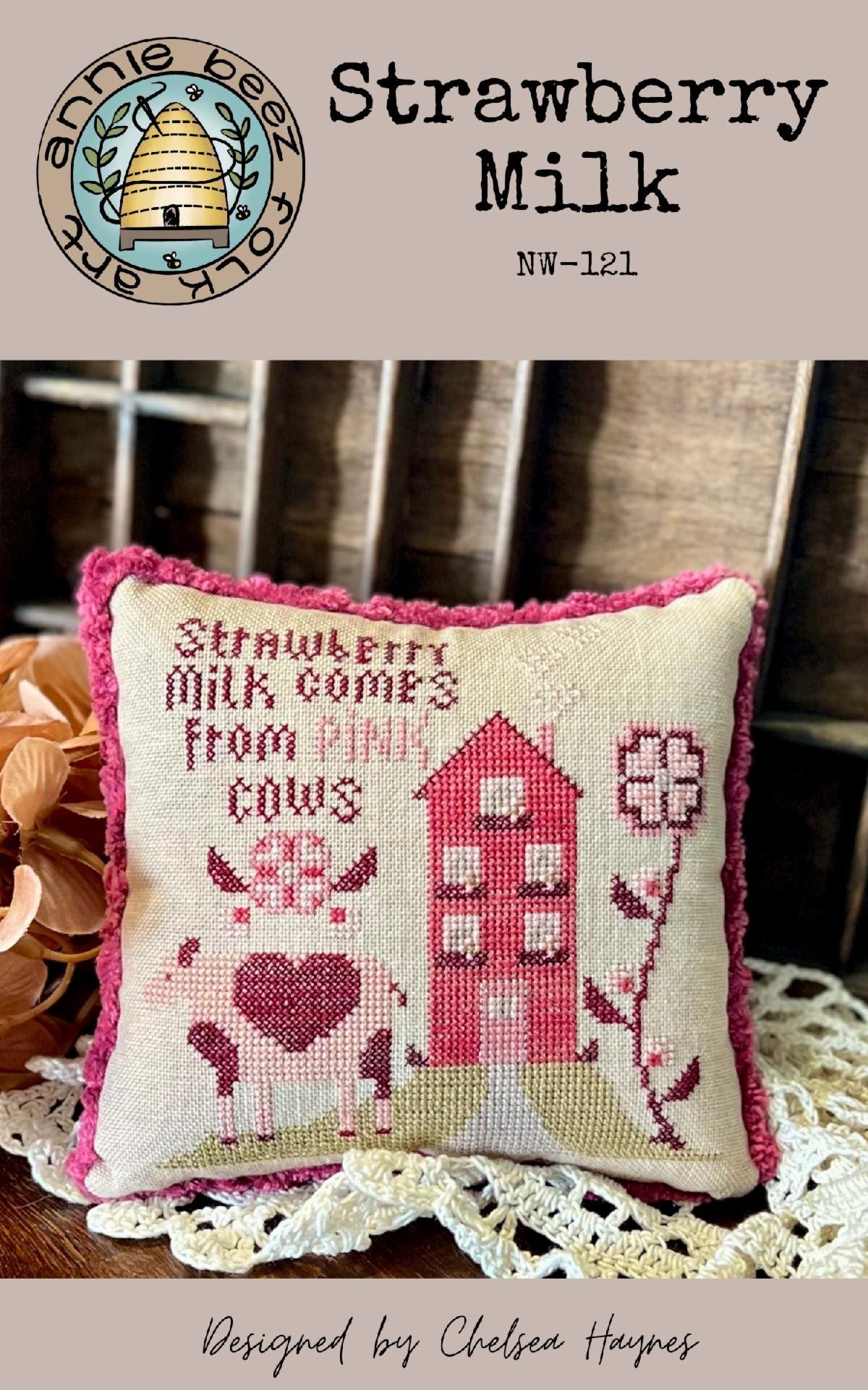 Strawberry Milk by Annie Beez Folk Art - Cross Stitch Paper Pattern