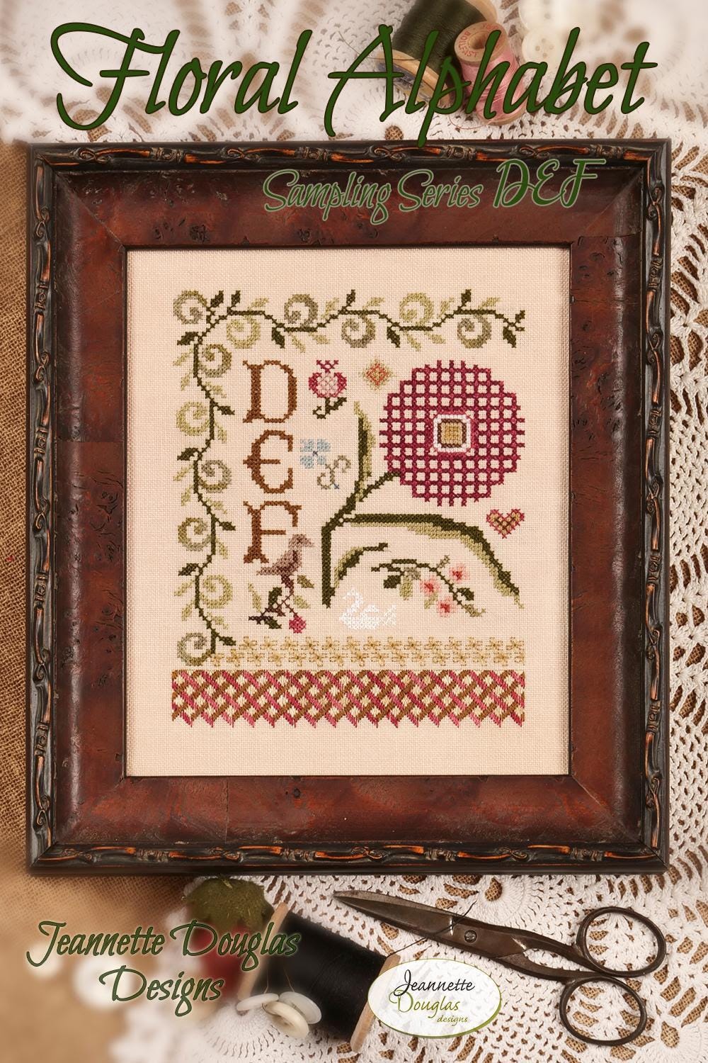 Floral Alphabet Sampling Series "DEF" by Jeannette Douglas - Cross Stitch Paper Pattern