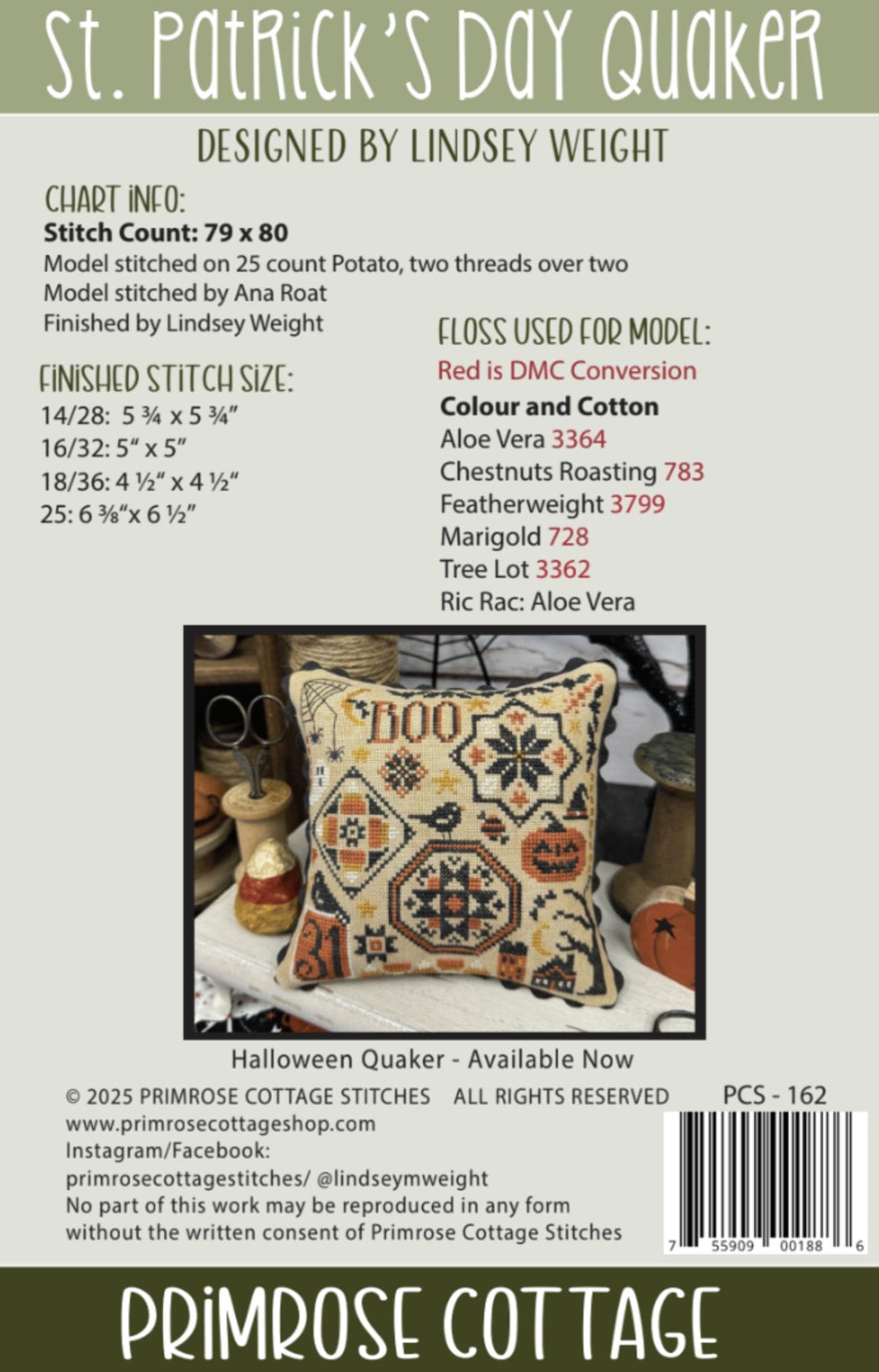 St. Patrick's Day Quaker by Primrose Cottage Stitches - Cross Stitch Paper Pattern