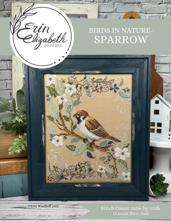 Birds in Nature Sparrow By Erin Elizabeth - Cross Stitch Paper Pattern