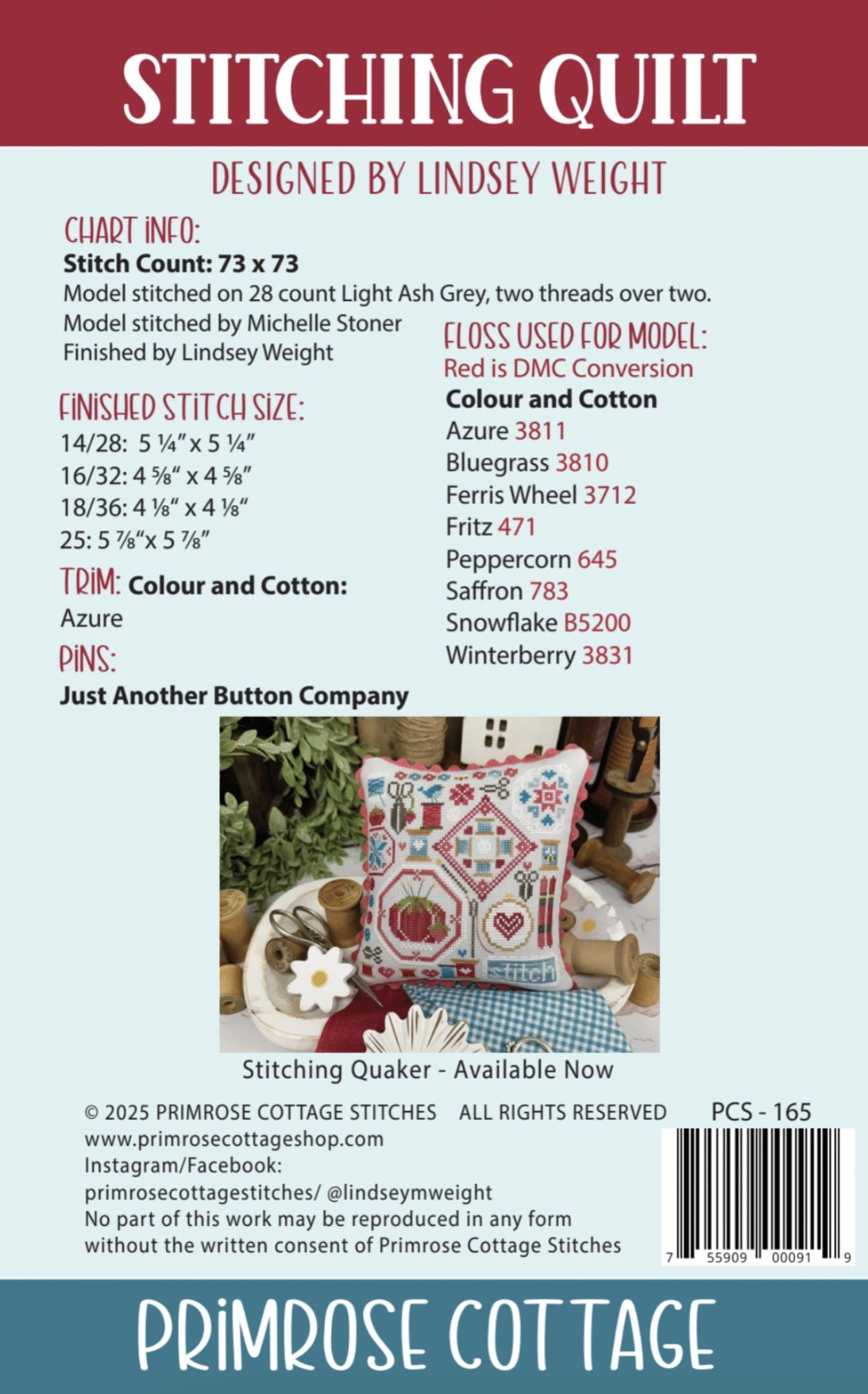 Stitching Quilt by Primrose Cottage Stitches - Cross Stitch Paper Pattern