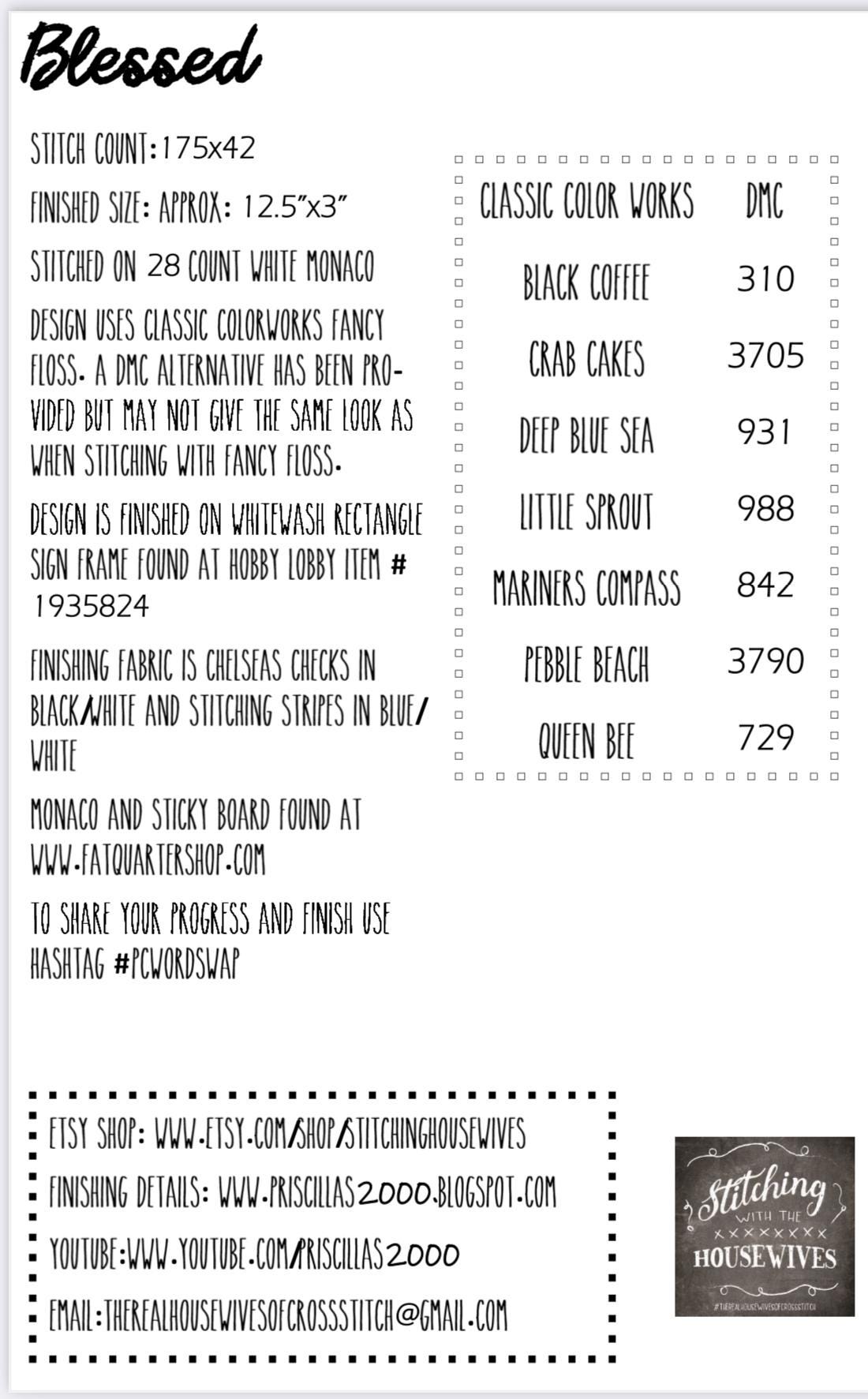 Blessed Word Swap by Stitching with the Housewives - Cross Stitch Paper Pattern