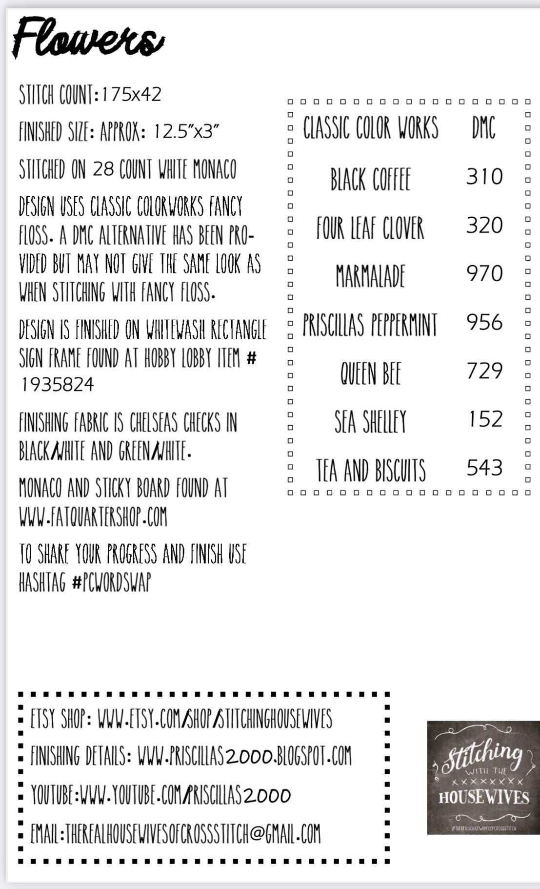 Flowers Word Swap by Stitching with the Housewives - Cross Stitch Paper Pattern