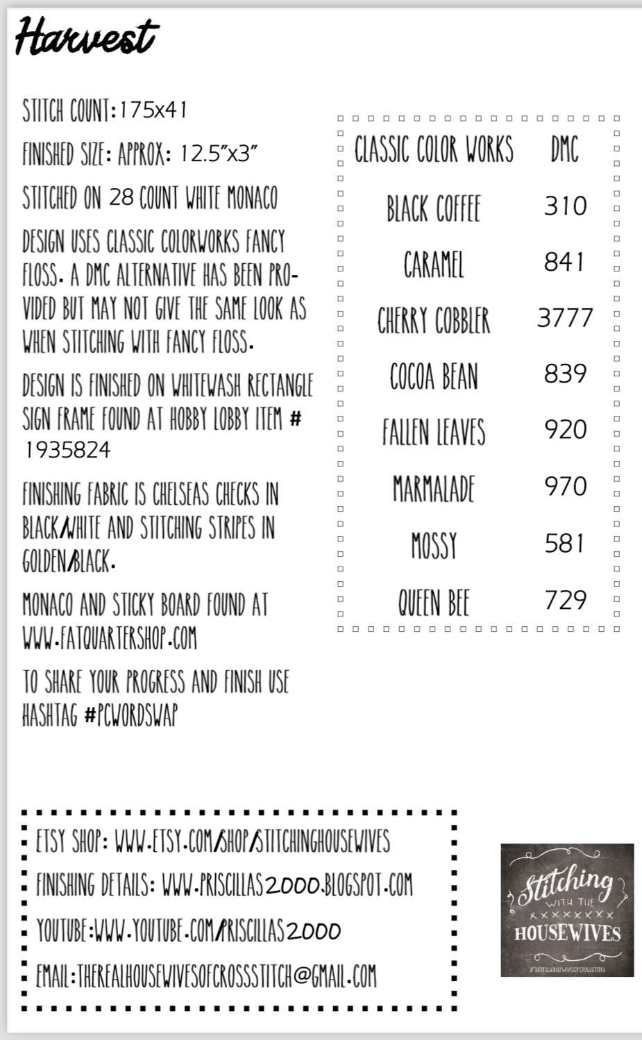 Harvest Word Swap by Stitching with the Housewives - Cross Stitch Paper Pattern