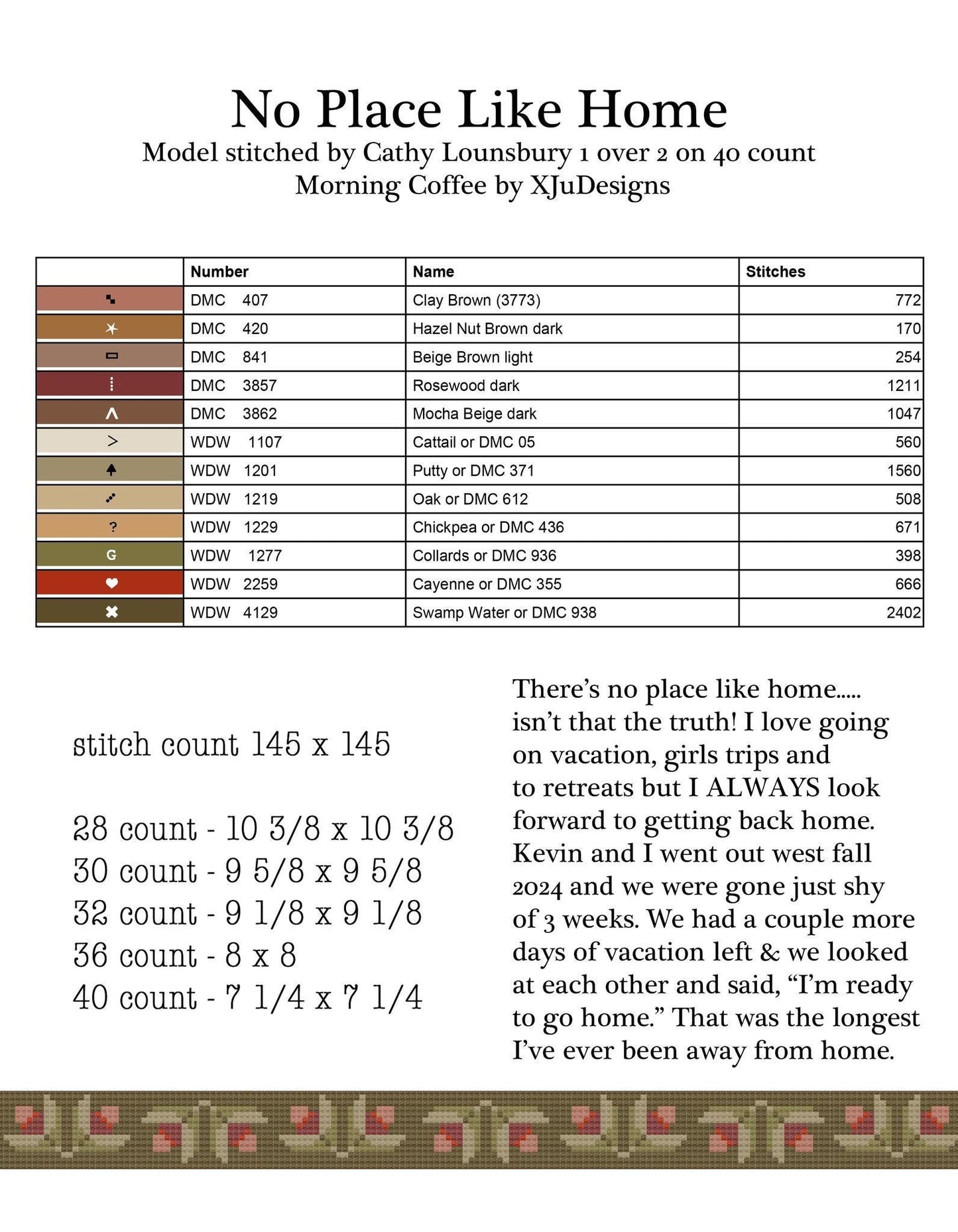 No Place Like Home by Teresa Kogut - Cross Stitch Paper Pattern