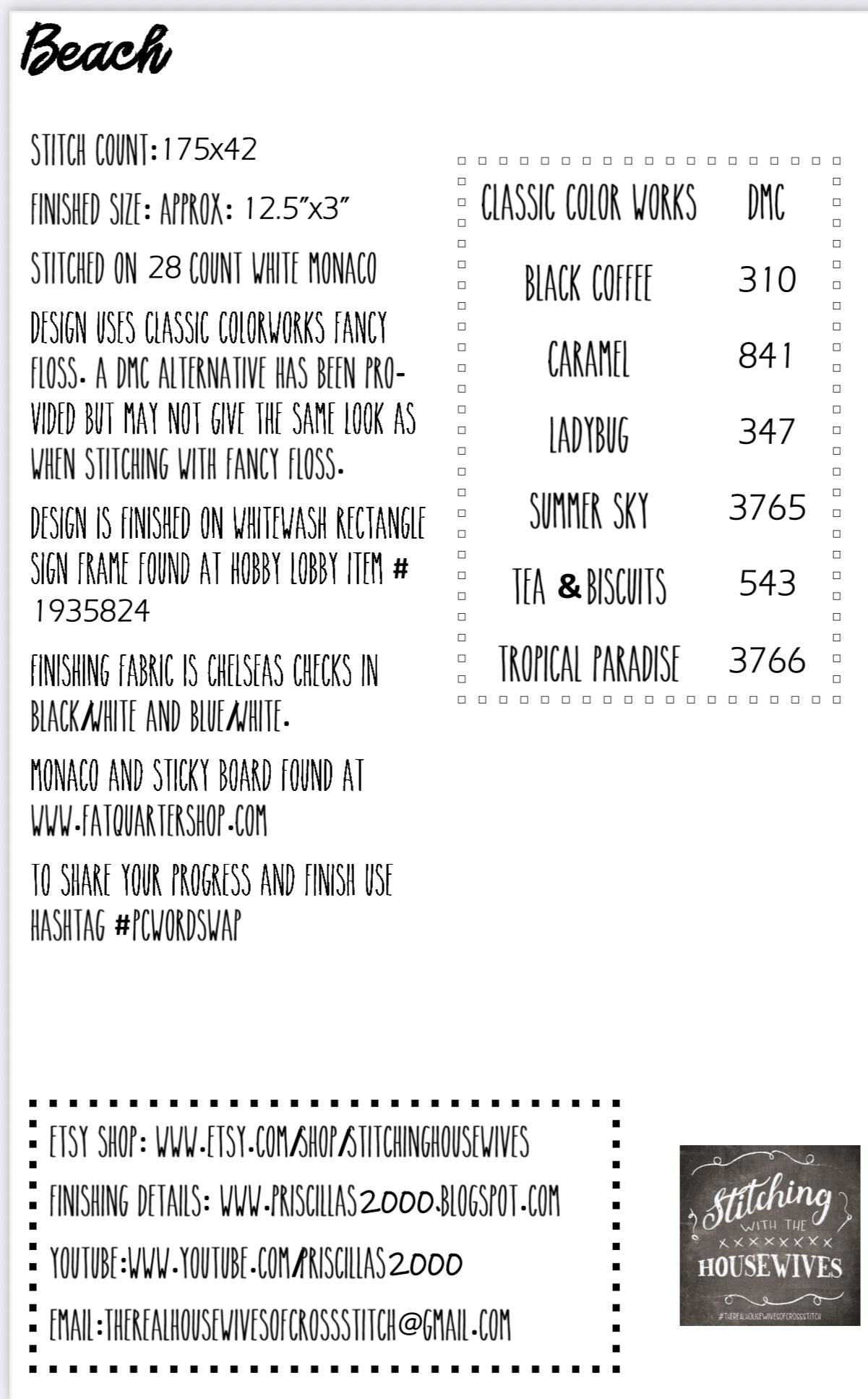 Beach Word Swap by Stitching with the Housewives - Cross Stitch Paper Pattern