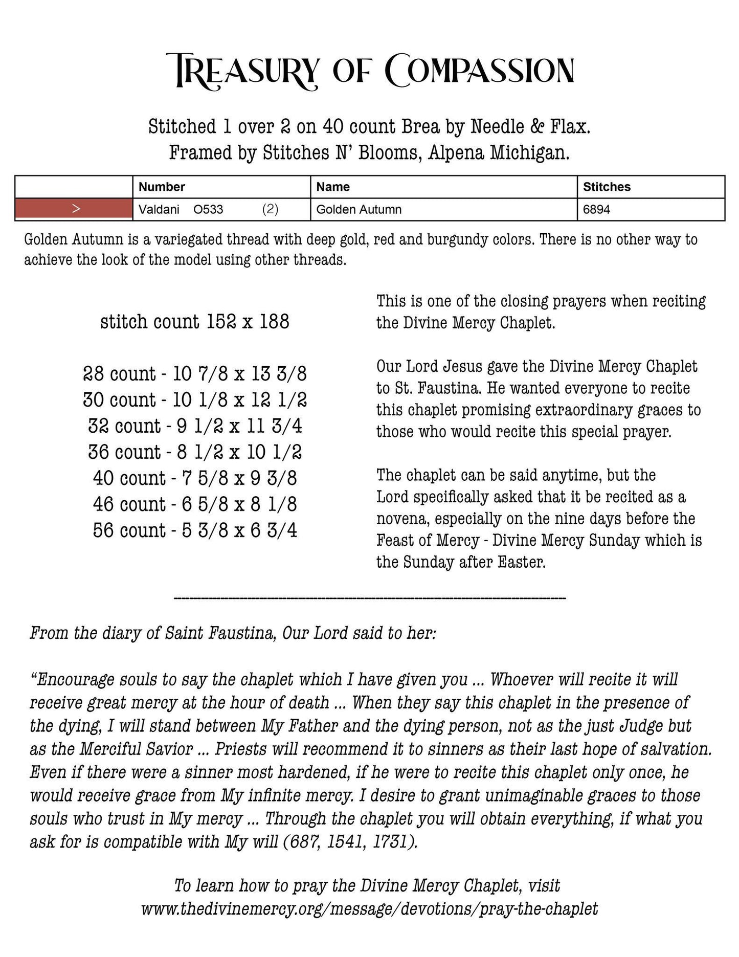 Treasury of Compassion - Cross Stitch Paper Pattern
