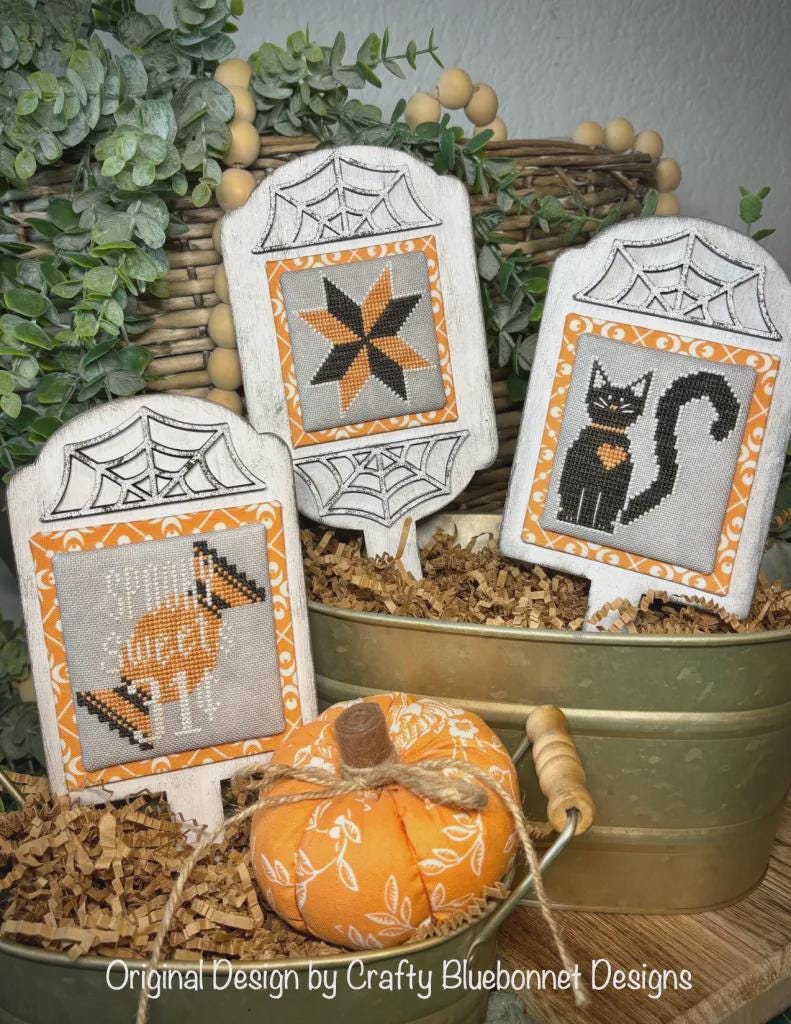 Halloween Stitchy Stakes by Crafty Bluebonnet Designs - Cross Stitch Paper Pattern