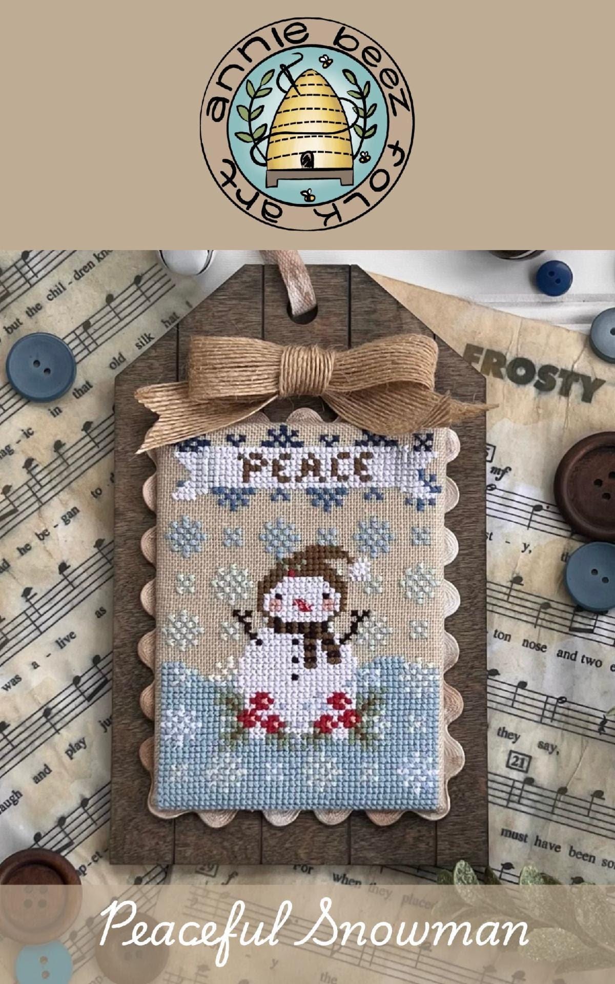 Peaceful Snowman by Annie Beez Folk Art - Cross Stitch Paper Pattern