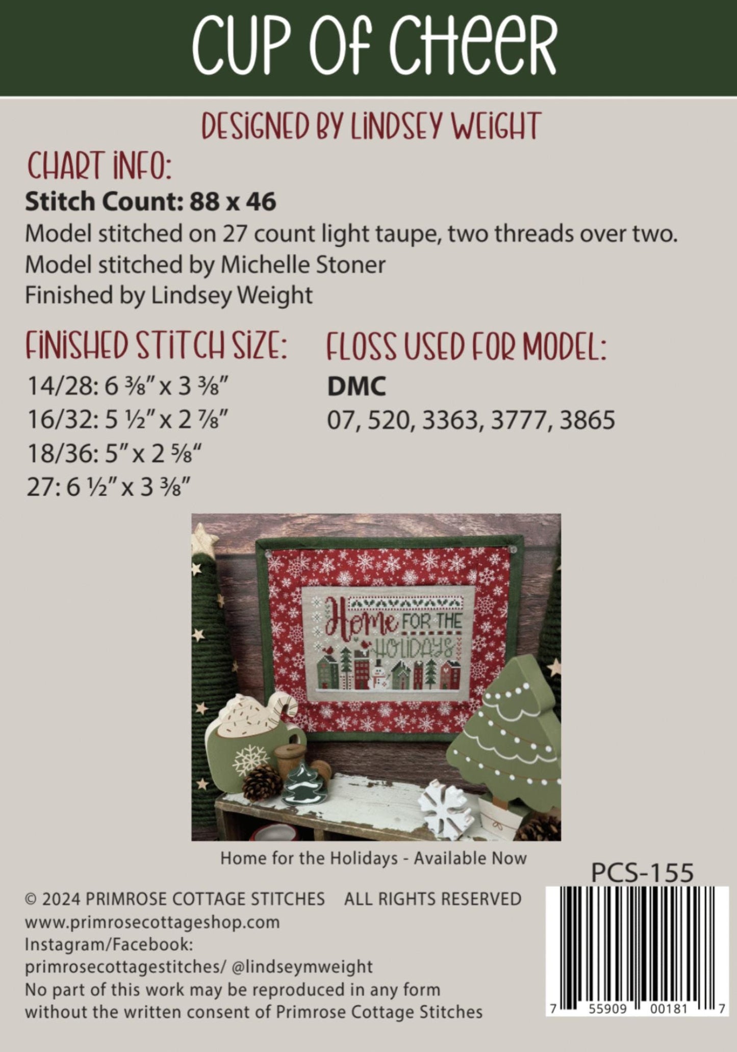 Cup of Cheer by Primrose Cottage Stitches - Cross Stitch Paper Pattern