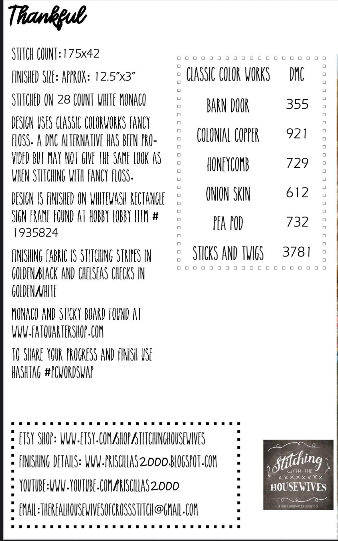 Thankful Word Swap by Stitching with the Housewives - Cross Stitch Paper Pattern