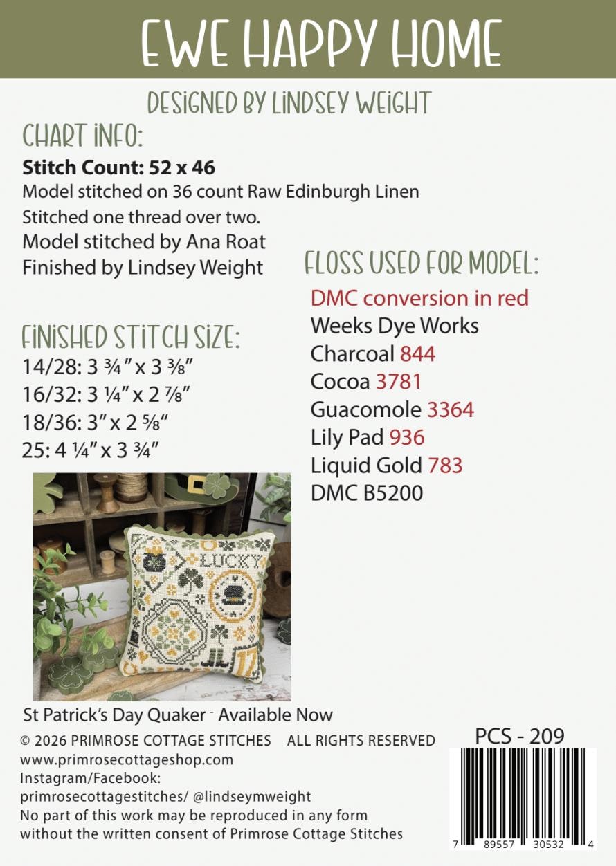 PREORDER! Ewe Happy Home by Primrose Cottage Stitches - Cross Stitch Paper Pattern