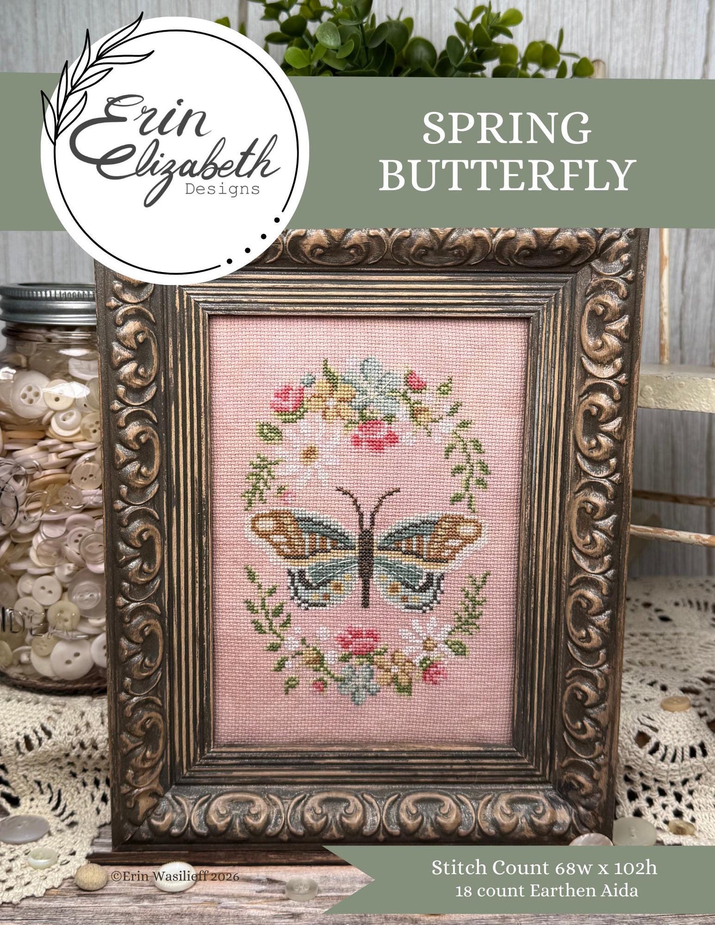 PREORDER! Spring Butterfly by Erin Elizabeth Designs - 2026 Nashville Needlework Market