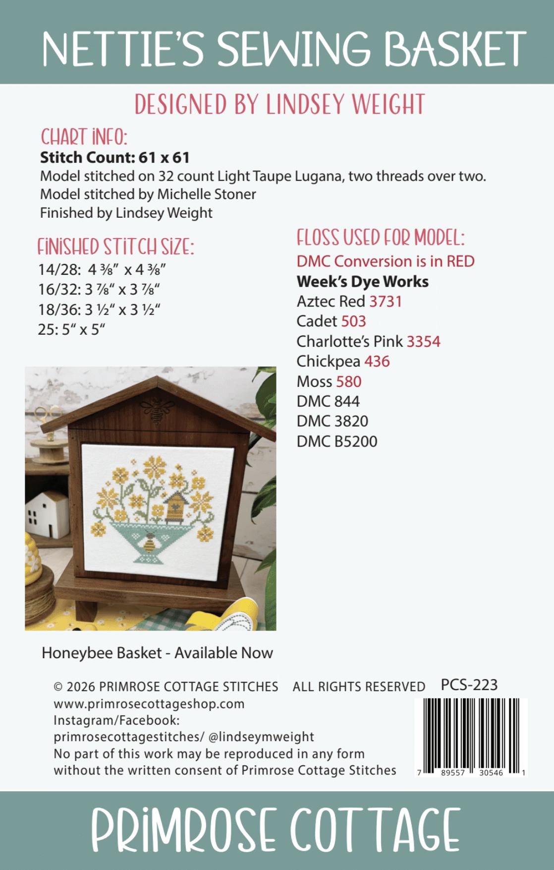 PREORDER!! Nettie's Sewing Basket by Primrose Cottage Stitches - Cross Stitch Paper Pattern