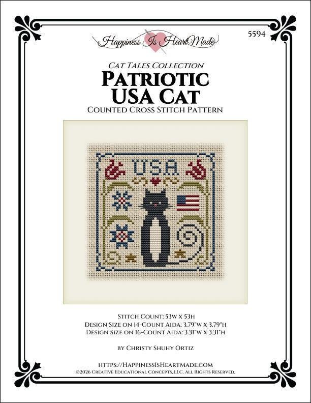 Cat Tales Collection: Patriotic USA Cat - Cross Stitch Paper Pattern