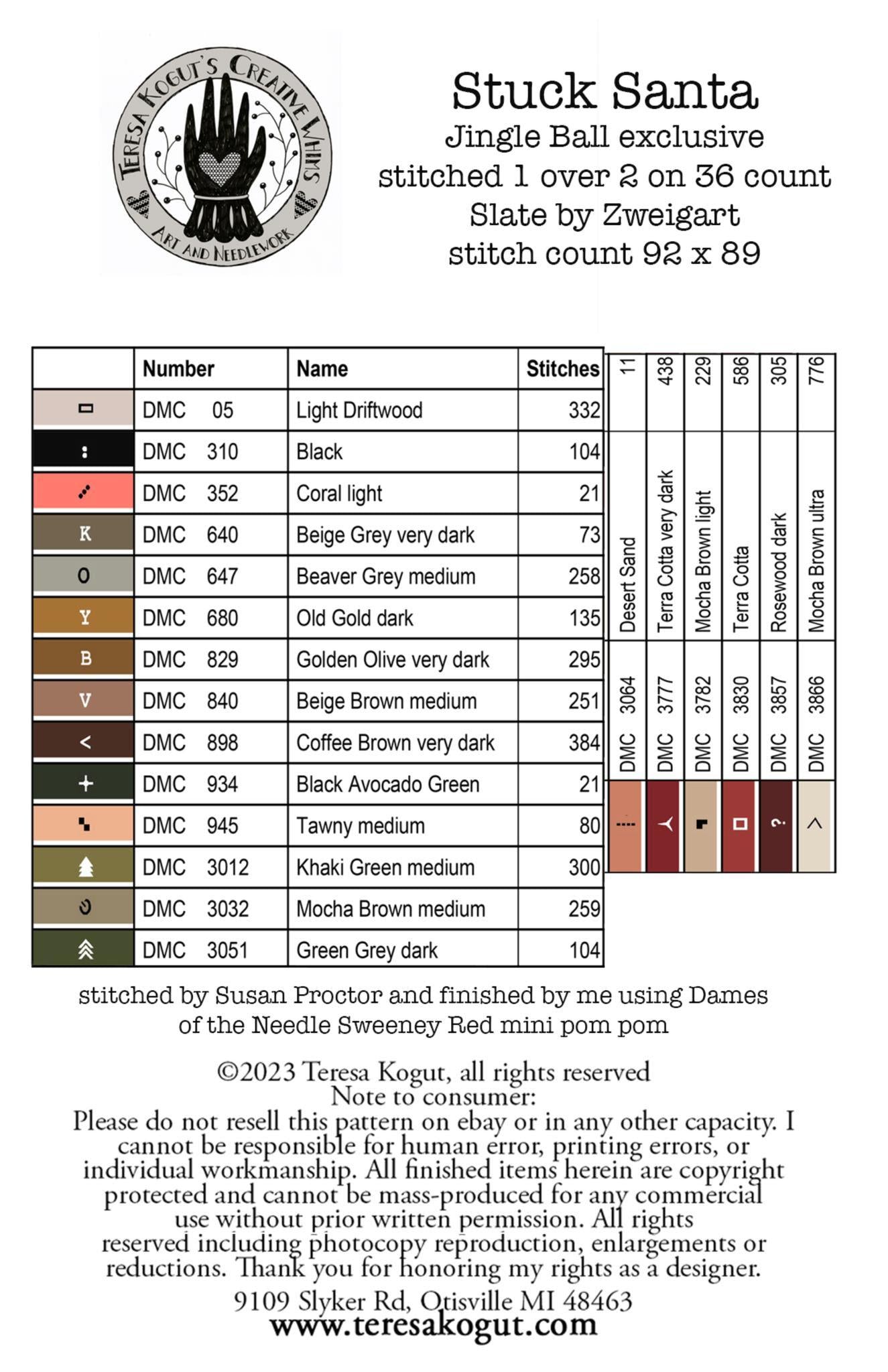 Stuck Santa by Teresa Kogut - Cross Stitch Paper Pattern