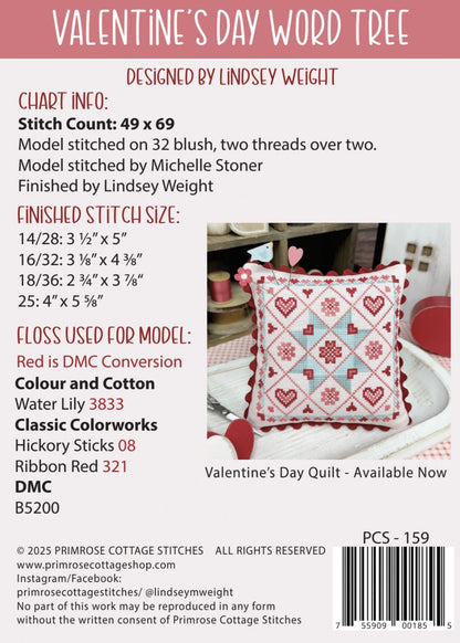 Valentine's Day Word Tree by Primrose Cottage Stitches  - Cross Stitch Paper Pattern