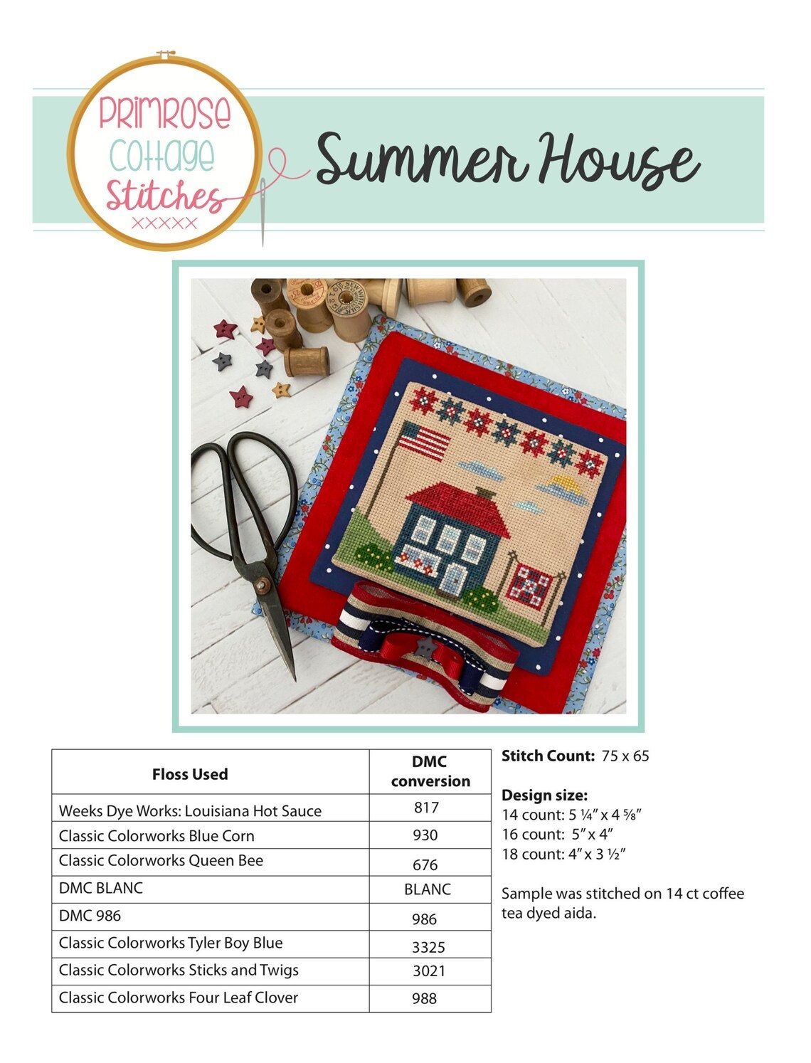 Summer House by Primrose Cottage Stitches - Cross Stitch Paper Pattern