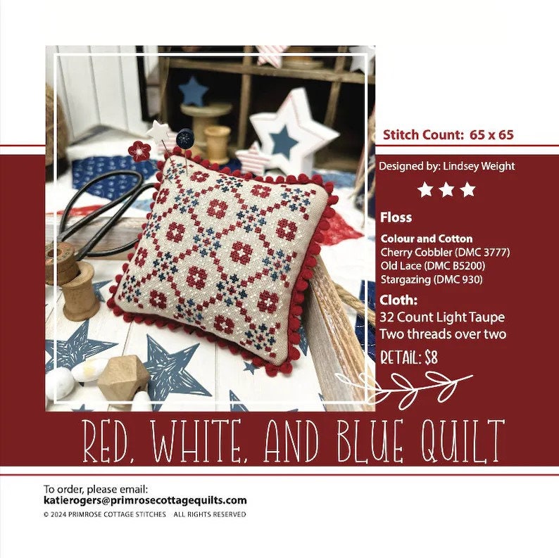 Red, White and Blue Quilt by Primrose Cottage Stitches - Cross Stitch Paper Pattern