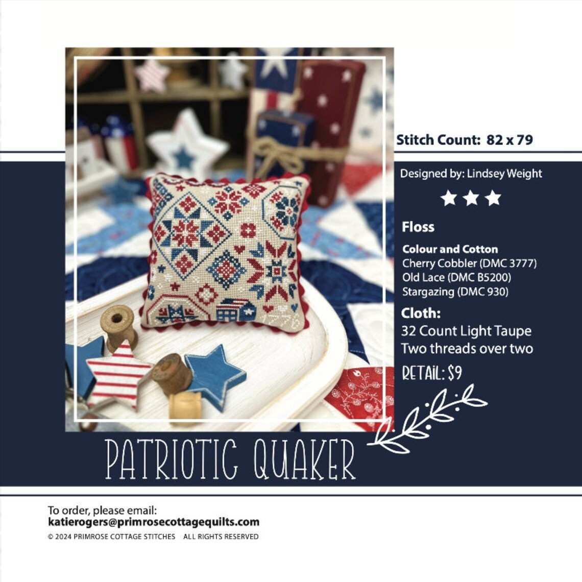 Patriotic Quaker by Primrose Cottage Stitches - Cross Stitch Paper Pattern