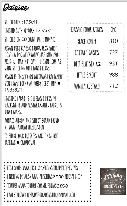 Daisies Word Swap by Stitching with the Housewives - Cross Stitch Paper Pattern