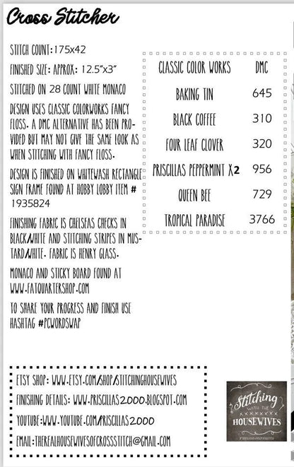 Cross Stitcher Word Swap by Stitching with the Housewives - Cross Stitch Paper Pattern