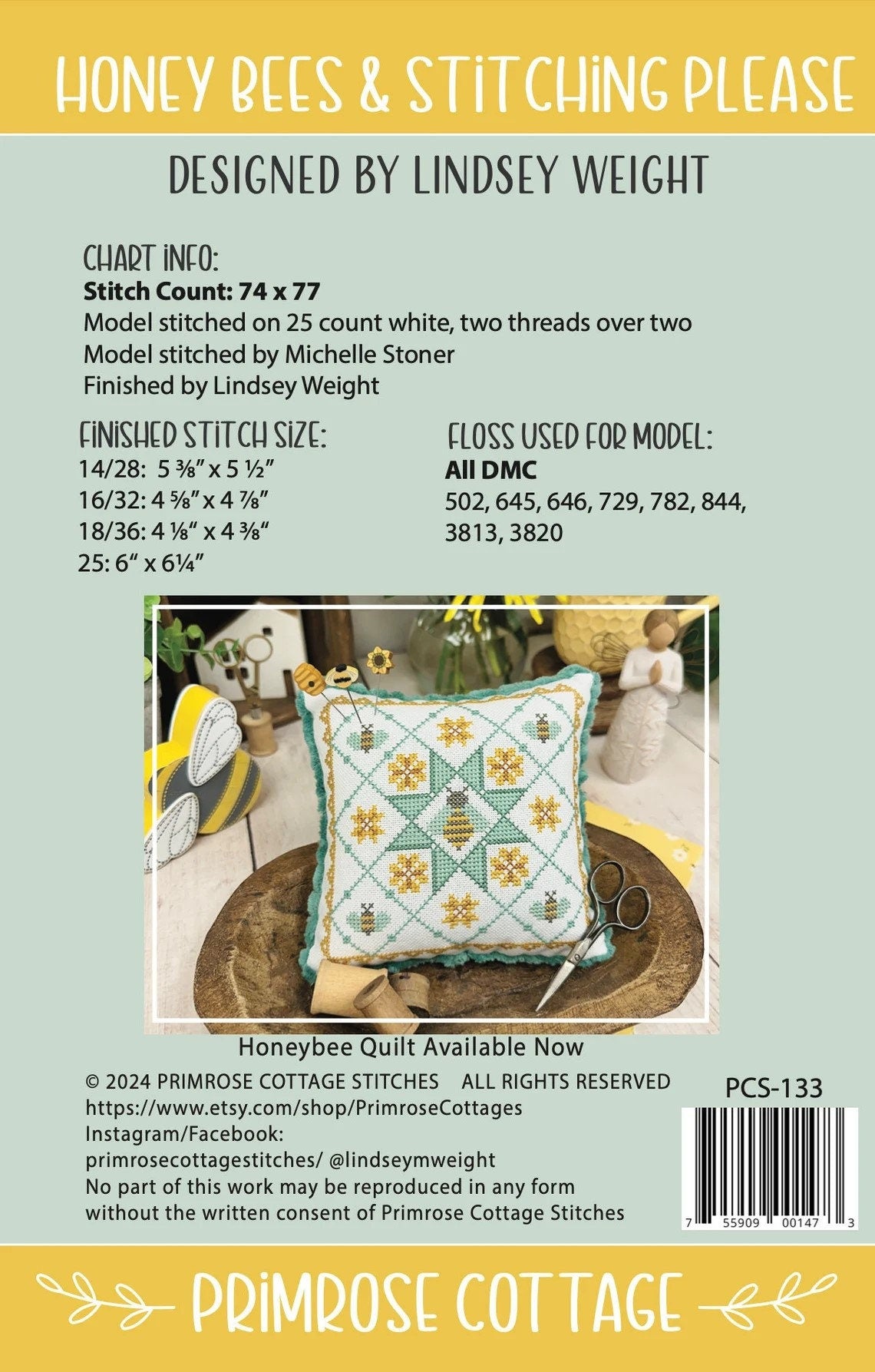 Honey Bees & Stitching Please by Primrose Cottage Stitches - Cross Stitch Paper Pattern