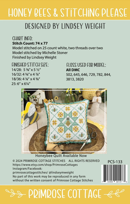 Honey Bees & Stitching Please by Primrose Cottage Stitches - Cross Stitch Paper Pattern