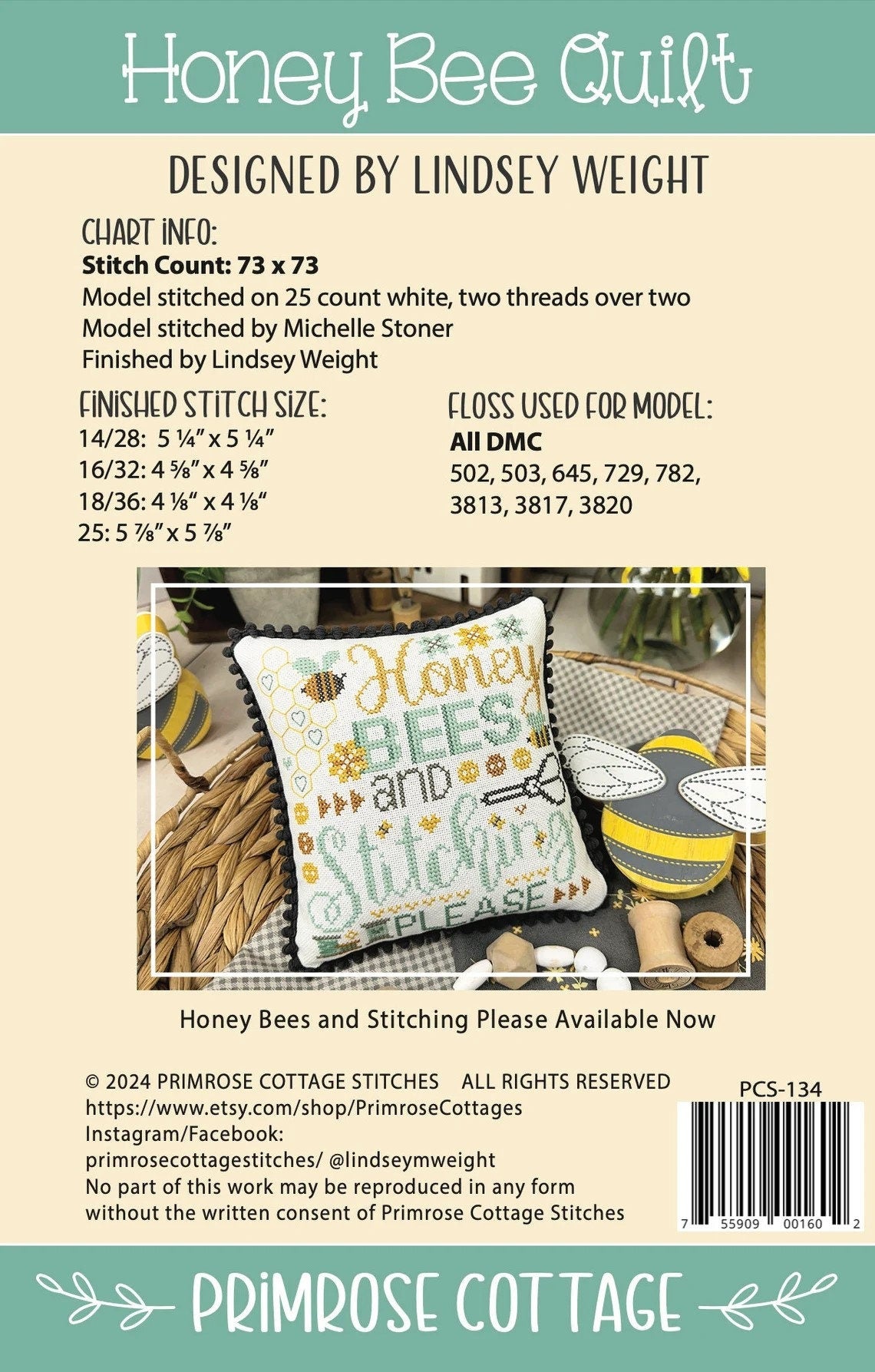 Honey Bee Quilt by Primrose Cottage Stitches - Cross Stitch Paper Pattern