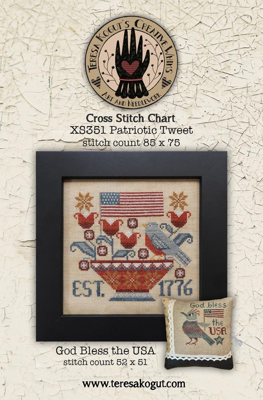 Patriotic Tweet & God Bless the USA by Teresa Kogut - Cross Stitch Paper Pattern