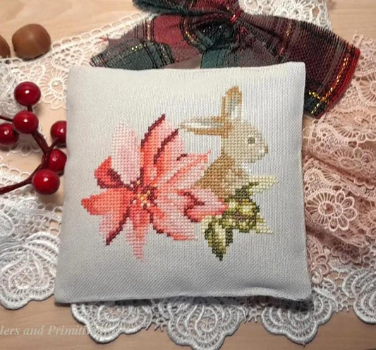 Bunny and Poinsettia by Samplers and Primitives - Cross Stitch Paper Pattern