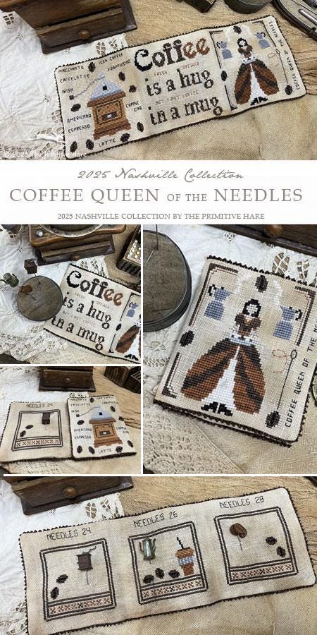 Coffee Queen of the Needles by The Primitive Hare - Cross Stitch Paper Pattern