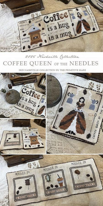 Coffee Queen of the Needles by The Primitive Hare - Cross Stitch Paper Pattern