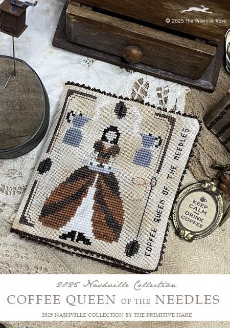 Coffee Queen of the Needles by The Primitive Hare - Cross Stitch Paper Pattern