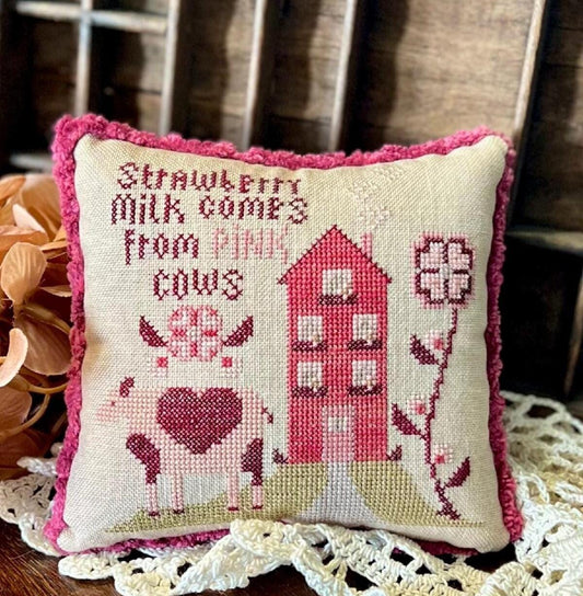 Strawberry Milk by Annie Beez Folk Art - Cross Stitch Paper Pattern