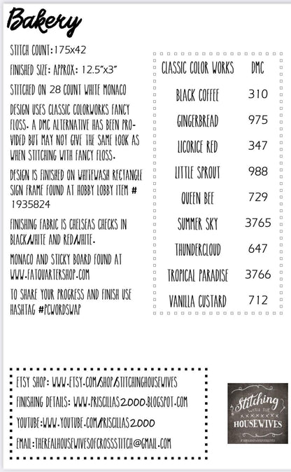 Bakery by Stitching with the Housewives - Cross Stitch Paper Pattern