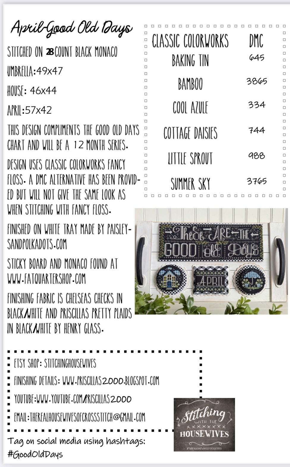 Good Old Days Minis - April - by Stitching with the Housewives - Cross Stitch Paper Pattern