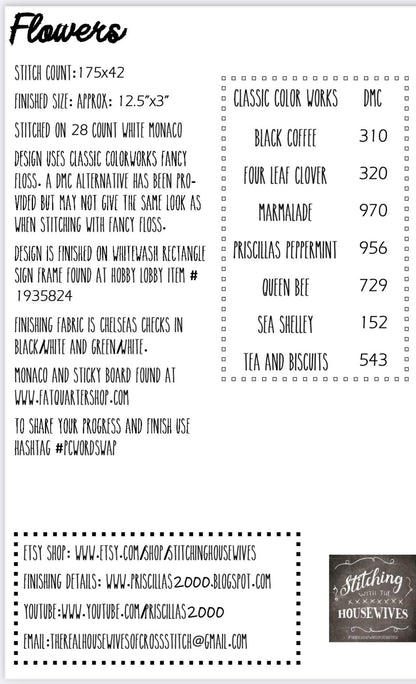 Flowers Word Swap by Stitching with the Housewives - Cross Stitch Paper Pattern