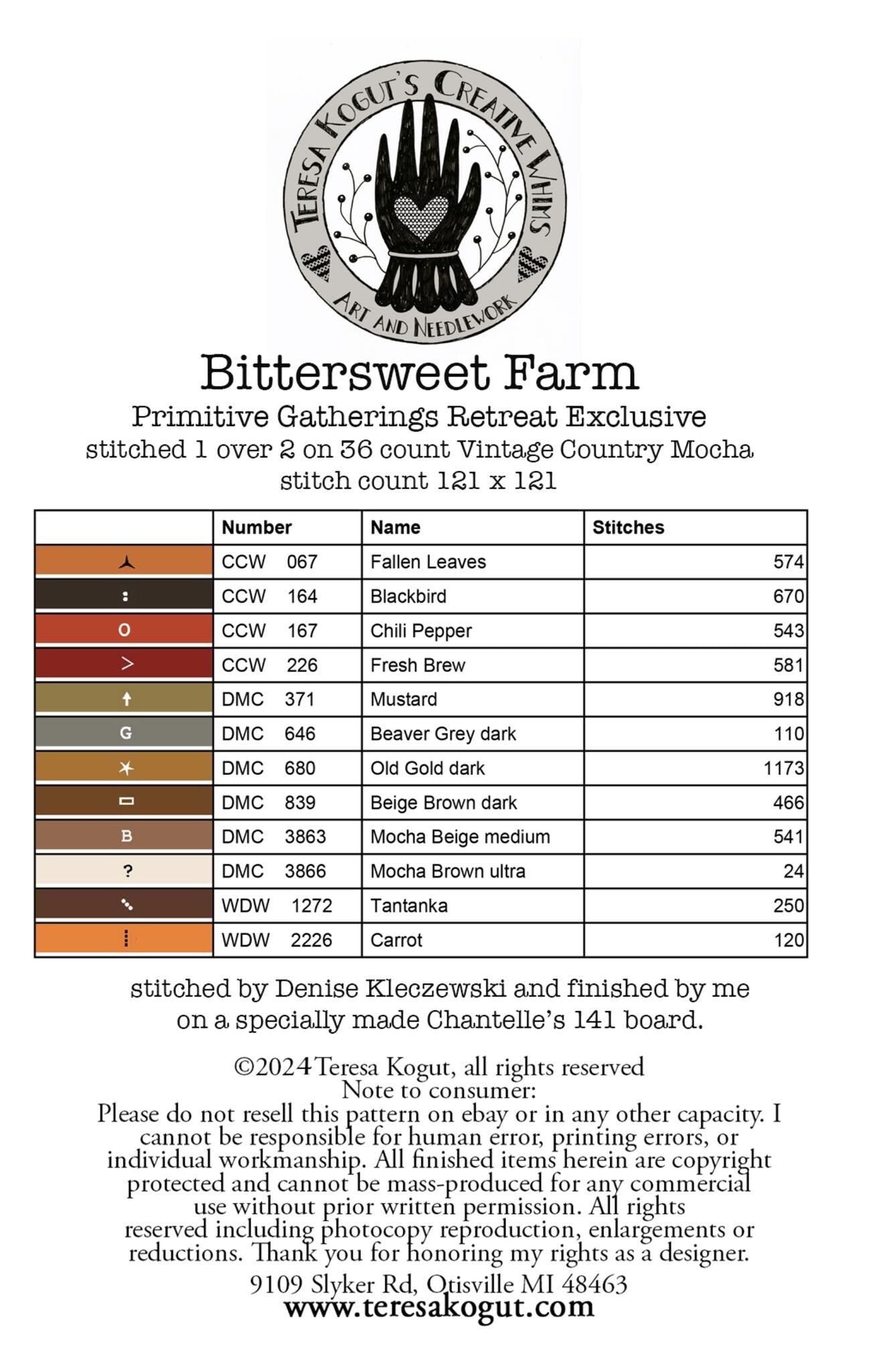 Bittersweet Farm by Teresa Kogut - Cross Stitch Paper Pattern